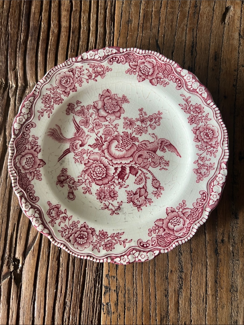 Antique Crown Ducal Bristol pink bread plate